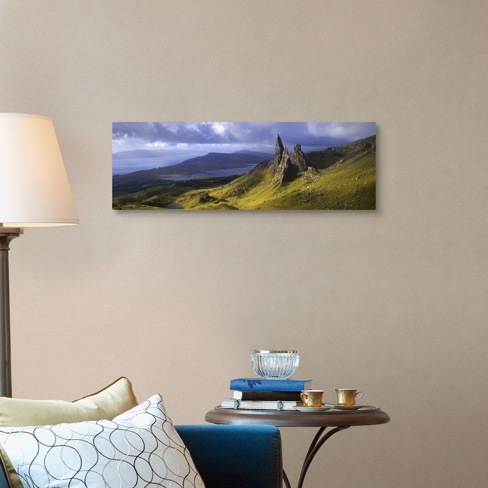 A traditional room featuring Rock formations on hill, Old Man of Storr, Isle of Skye, Scotland