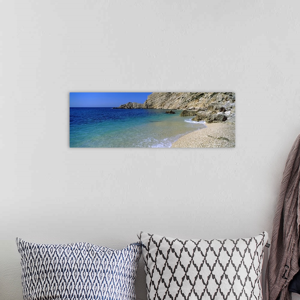 A bohemian room featuring Rock formations on the beach, Petani Beach, Cephalonia, Ionian Islands, Greece