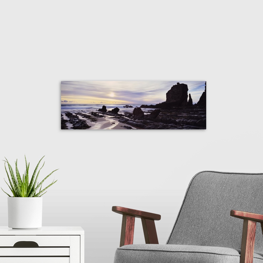 A modern room featuring Rock formations on the beach Sandymouth Bay North Cornwall Cornwall England