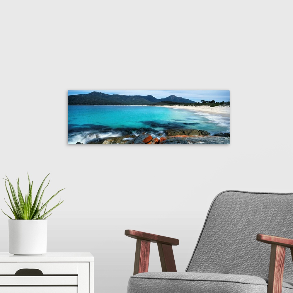 A modern room featuring Rock formations on the beach, Wine Glass Beach, Tasmania, Australia