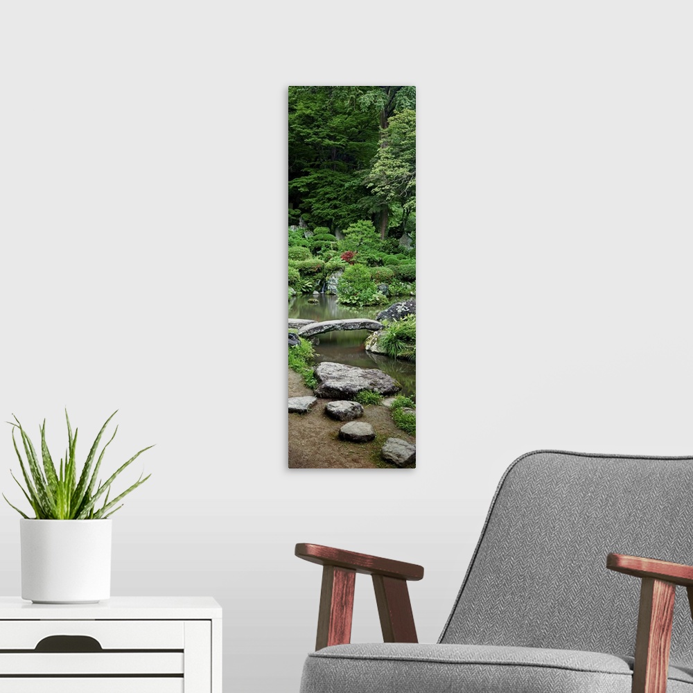 A modern room featuring Rocks in a garden, Iwanami Garden, Yamagata, Japan