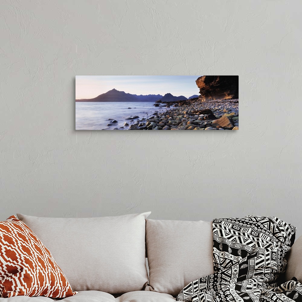 A bohemian room featuring Rocks on the beach, Elgol Beach, Elgol, view of Cuillins Hills, Isle Of Skye, Scotland