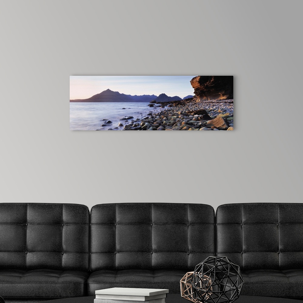A modern room featuring Rocks on the beach, Elgol Beach, Elgol, view of Cuillins Hills, Isle Of Skye, Scotland