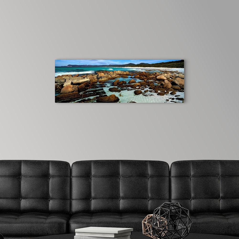 A modern room featuring Rocks on the beach, Friendly Beaches, Freycinet National Park, Tasmania, Australia