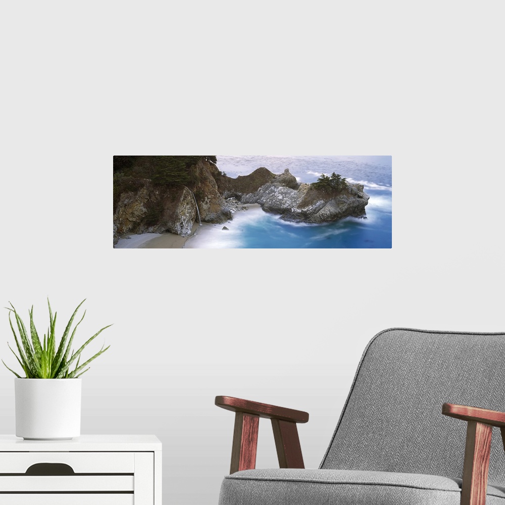 A modern room featuring Rocks on the beach, McWay Falls, Julia Pfeiffer Burns State Park, Monterey County, Big Sur, Calif...