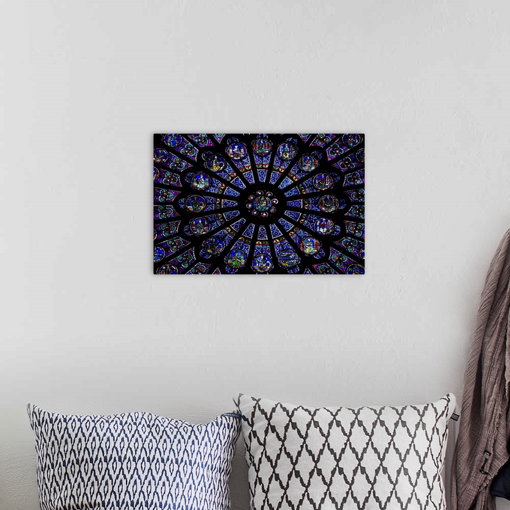 A bohemian room featuring Rose window of a cathedral, Notre Dame, Paris, Ile-De-France, France