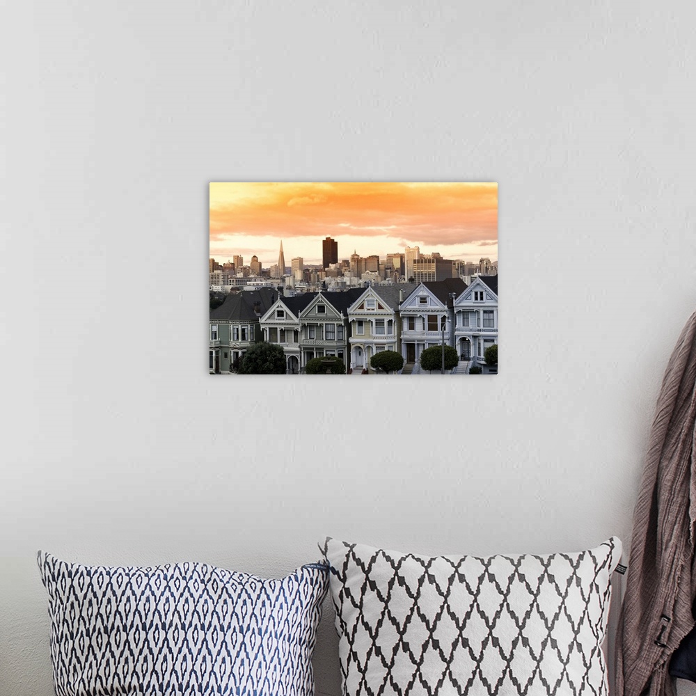 A bohemian room featuring Row of Victorian houses in a city viewed from Alamo Square, San Francisco, California