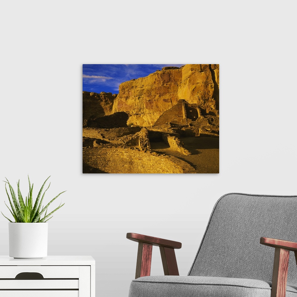 A modern room featuring Ruins of a monument, Anasazi Ruins, Chaco Canyon, Chaco Culture National Historical Park, San Jua...