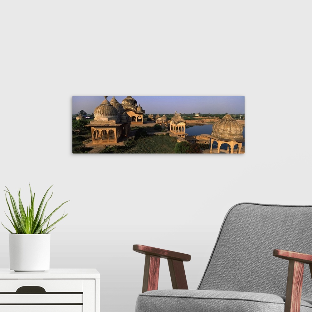 A modern room featuring Ruins of a temple at the riverside, Govardhan Temple, Mathura District, Uttar Pradesh, India