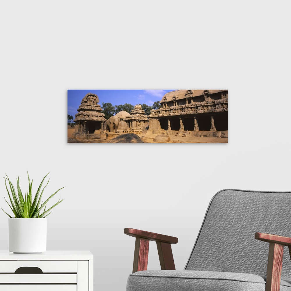 A modern room featuring Ruins of a temple, Pancha Rathas, Bhima Ratha, Mahabalipuram, Tamil Nadu, India