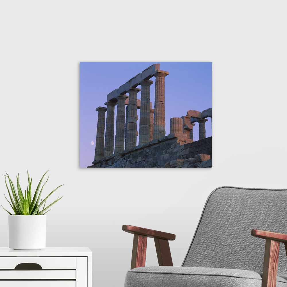 A modern room featuring Ruins of a temple, Temple of Poseidon, Anavyssos, Sounion, Attica, Greece