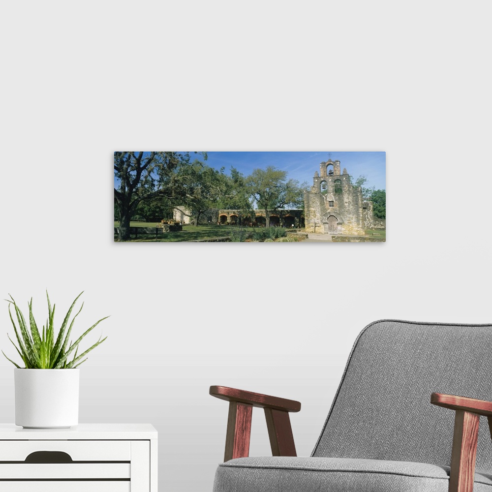 A modern room featuring Ruins of an old church, Mission Espada, San Antonio Missions National Historical Park, San Antoni...