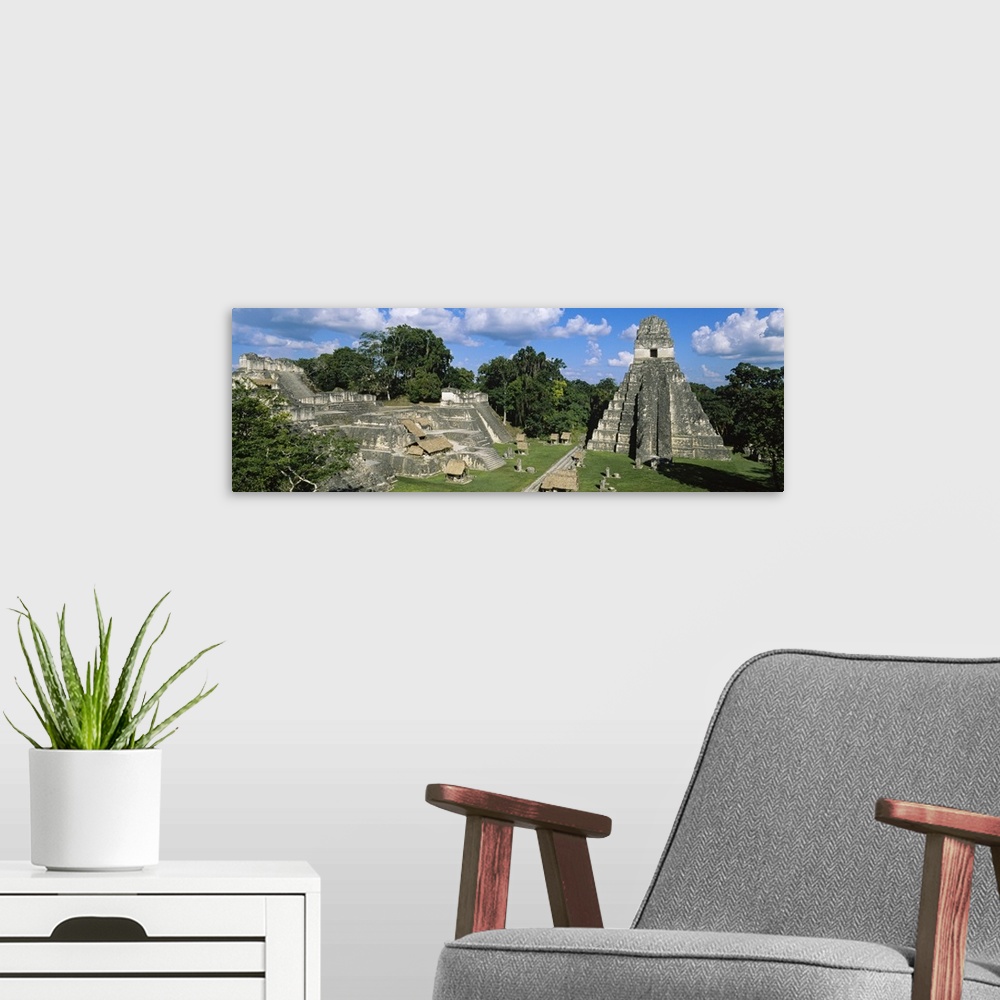 A modern room featuring Ruins of an old temple, Tikal, Guatemala