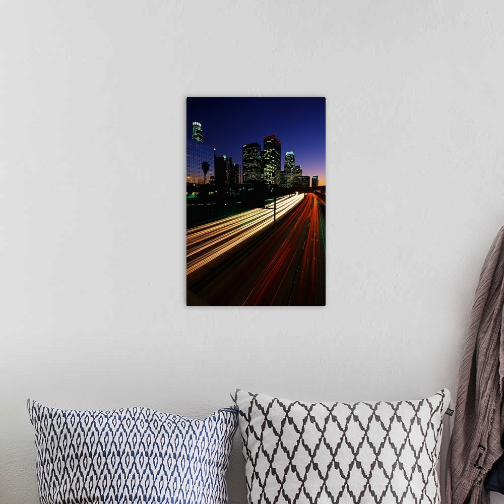 A bohemian room featuring Vertical photograph of the light trails of cars on the Harbor Freeway in Los Angeles, California ...