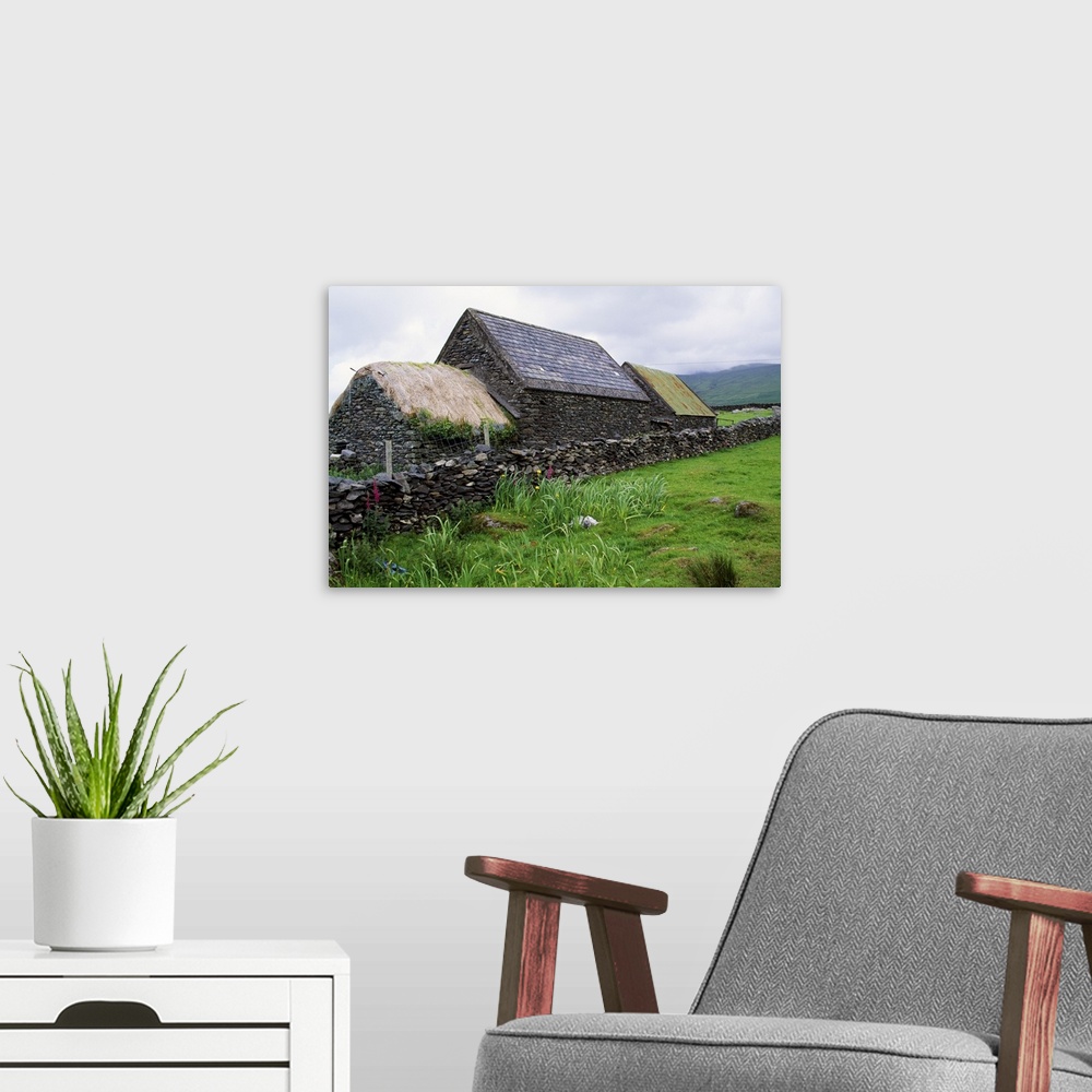 A modern room featuring Rustic stone farmhouse, rural Ireland.
