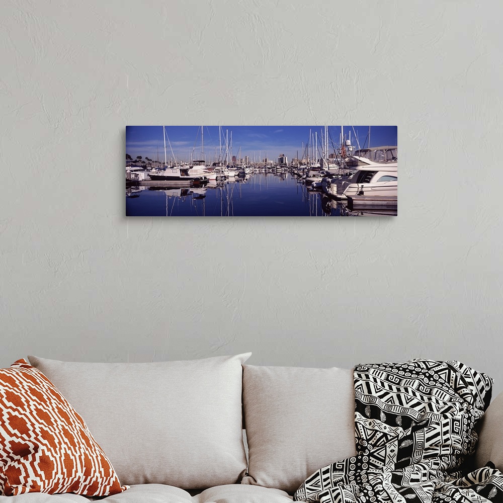 A bohemian room featuring Sailboats at a harbor, Long Beach, Los Angeles County, California, USA