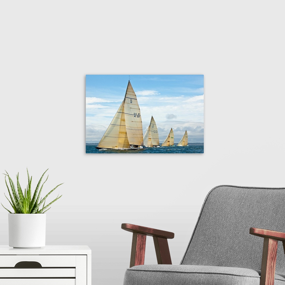 A modern room featuring Sailboats competing in the 12-Metre Class Championship, Newport, Rhode Island, USA