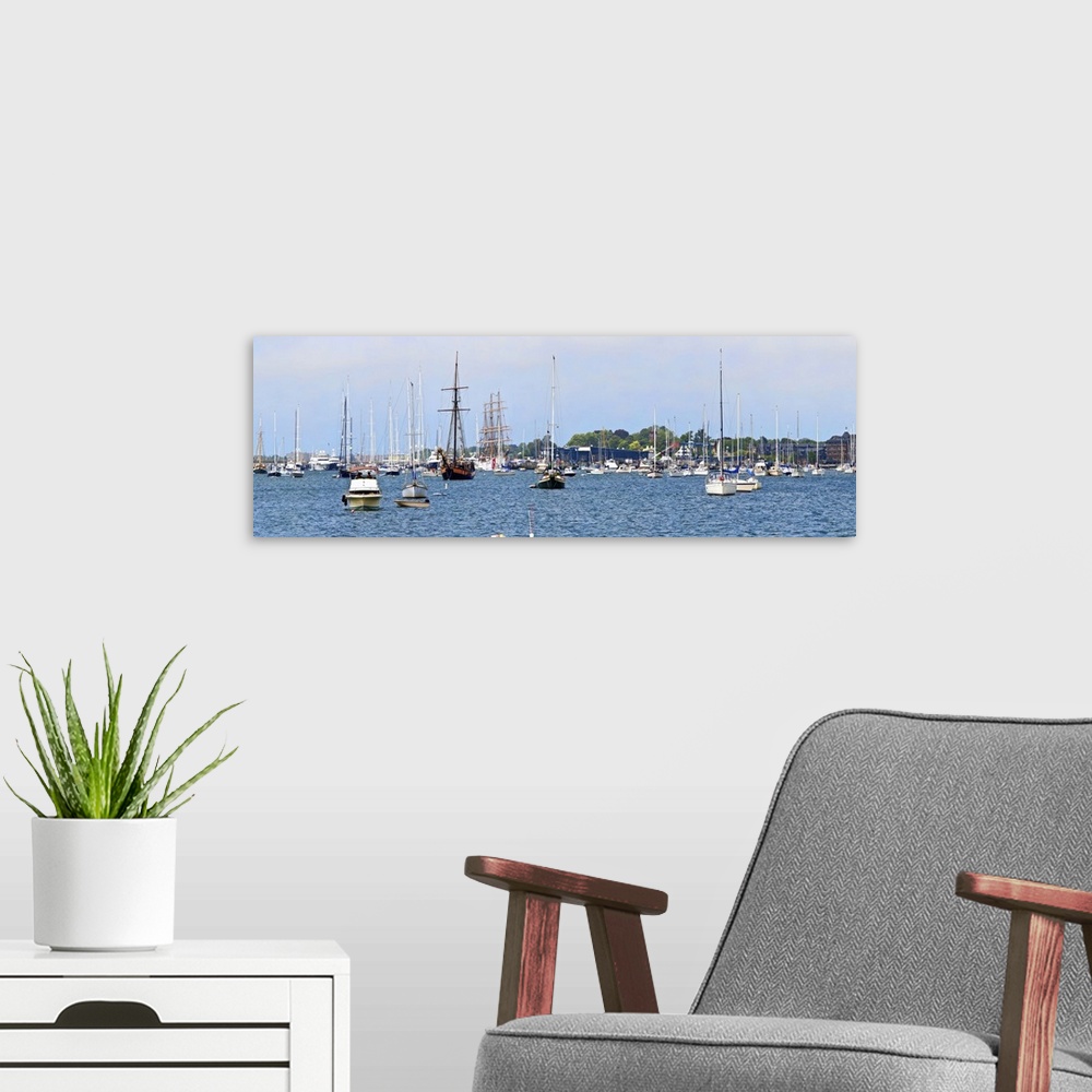 A modern room featuring Sailboats in an ocean, Newport Harbor, Newport, Rhode Island