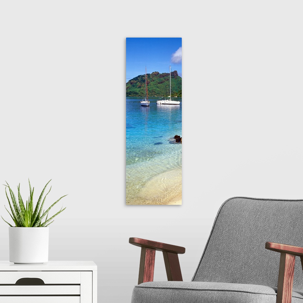 A modern room featuring Sailboats in the ocean, Tahiti, Society Islands, French Polynesia