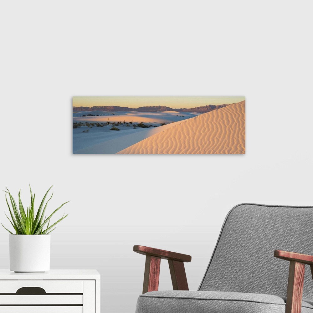 A modern room featuring Sand dunes and Yuccas at sunrise, White Sands National Monument, New Mexico, USA.