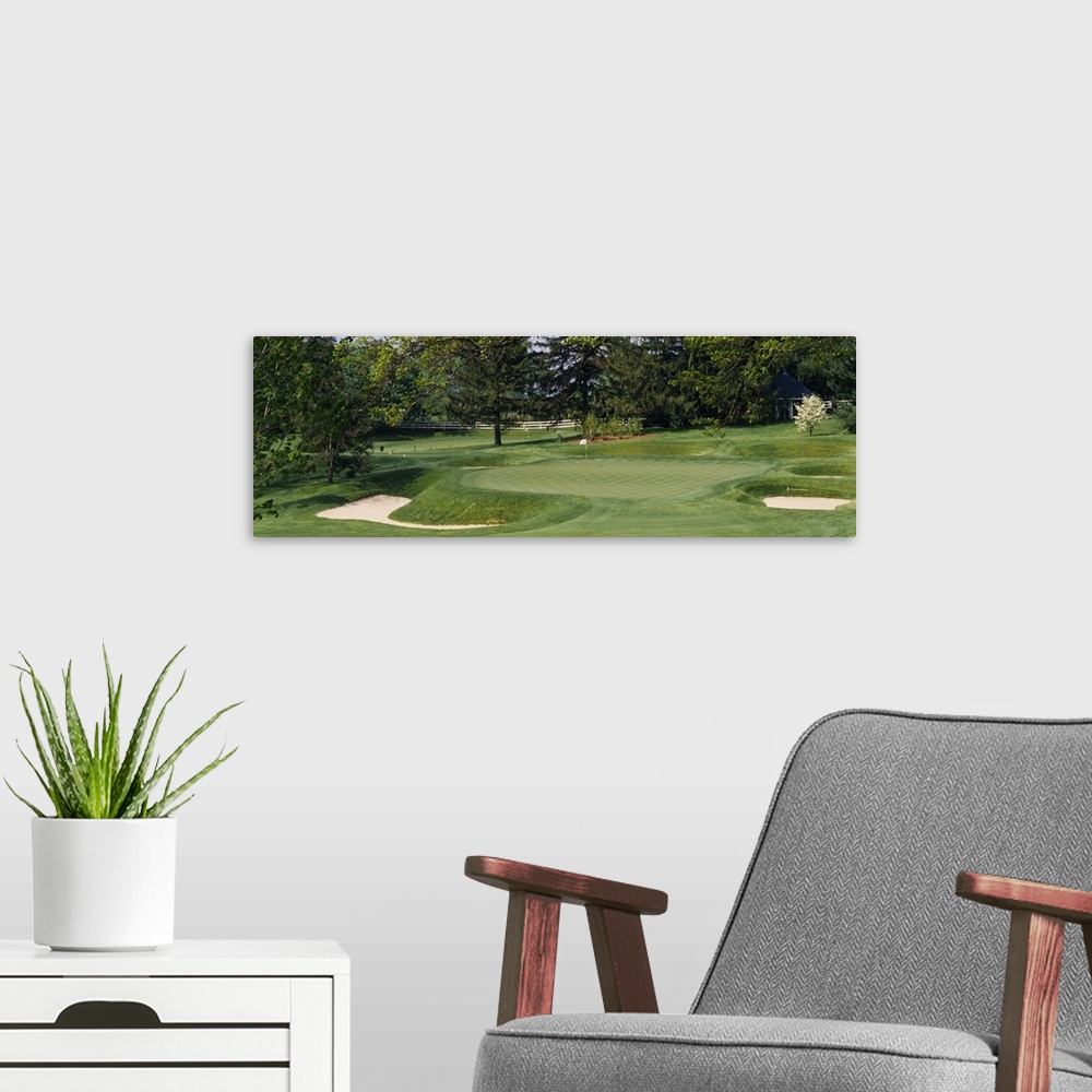 A modern room featuring Sand traps on a golf course, Baltimore Country Club, Baltimore, Maryland