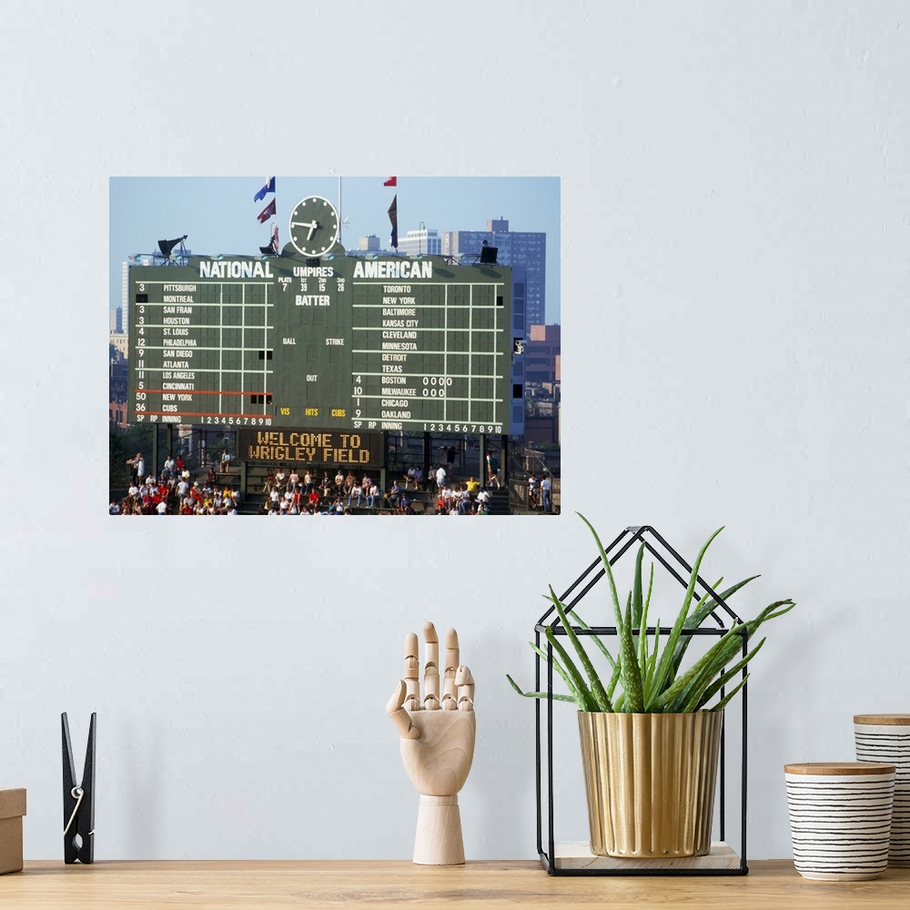 A bohemian room featuring Scoreboard in a baseball stadium, Wrigley Field, Chicago, Cook County, Illinois, USA