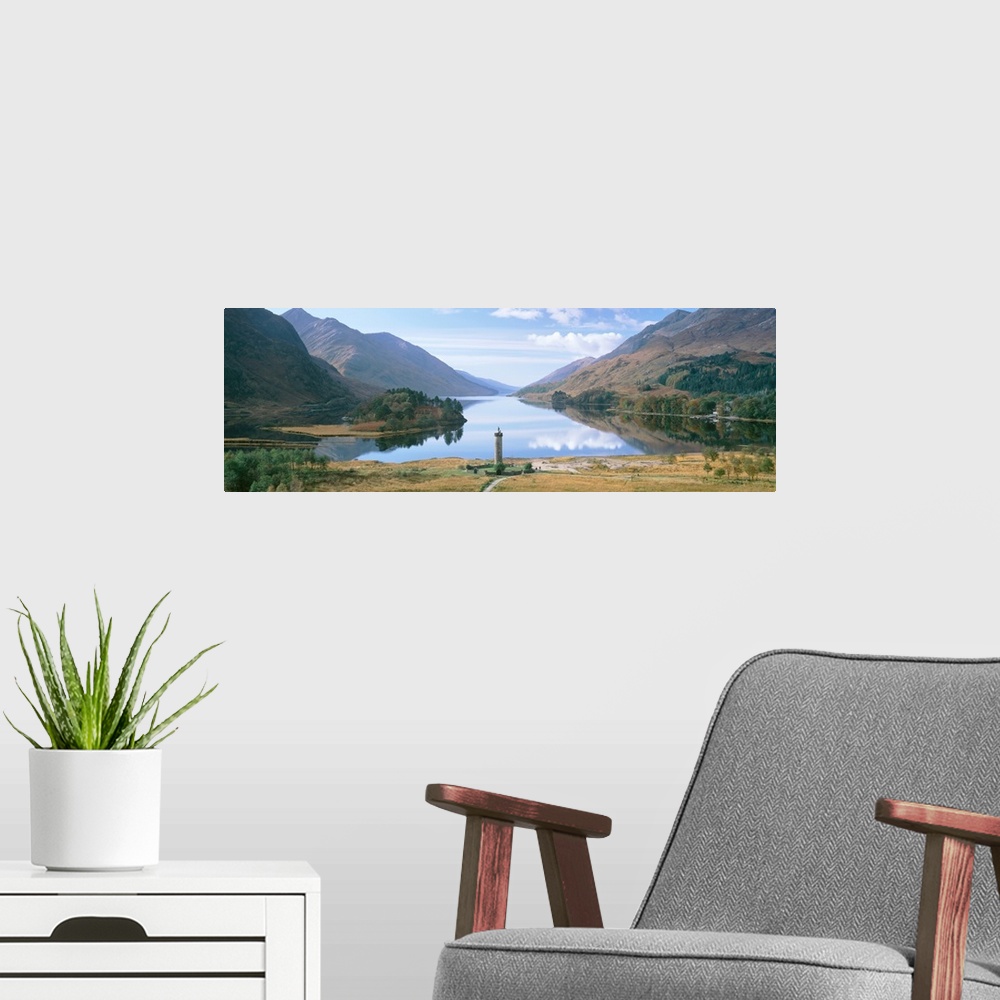 A modern room featuring Scotland, Highlands, Loch Shiel Glenfinnan Monument, Reflection of cloud in the lake
