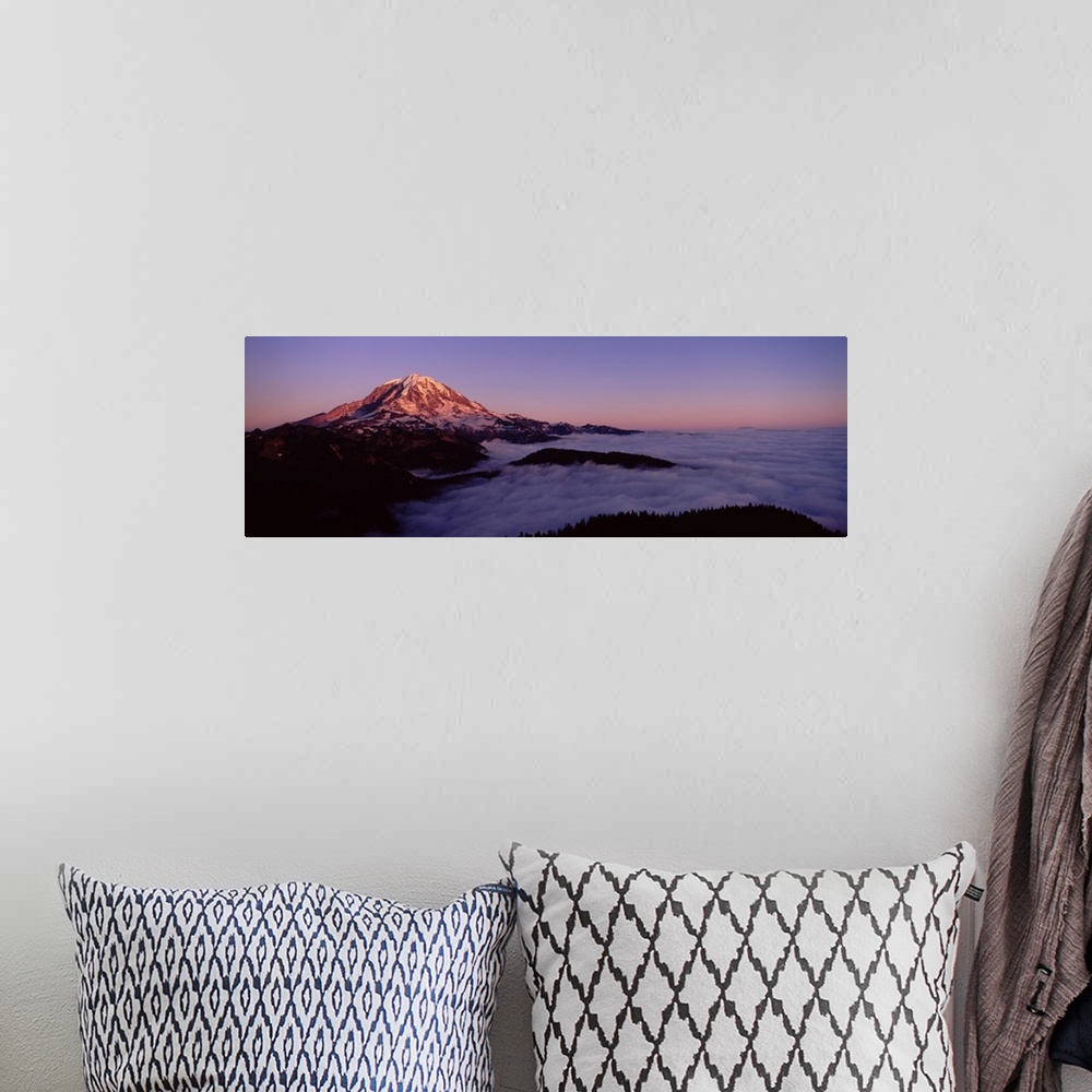 A bohemian room featuring Sea of clouds with mountains in the background, Mt Rainier, Pierce County, Washington State,