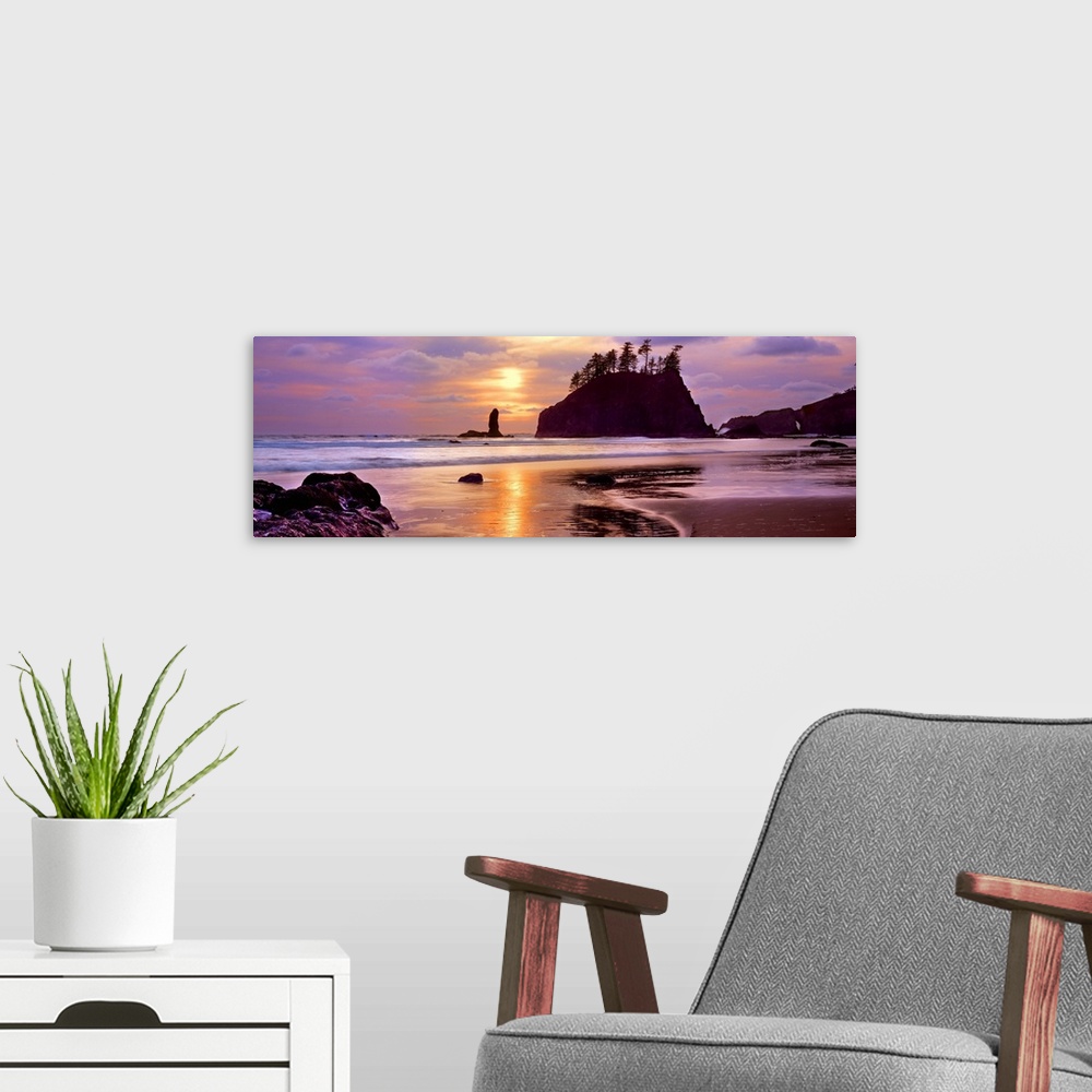 A modern room featuring Sea stacks at sunset, Second Beach, Olympic National Park, Washington State