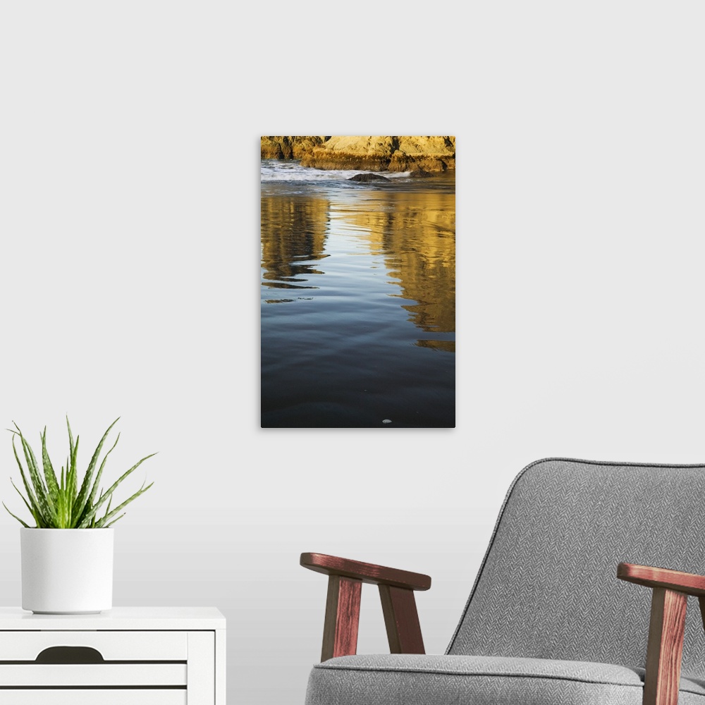 A modern room featuring Sea stacks reflecting in calm water of Bandon Beach, Bandon Beach State Park, Oregon