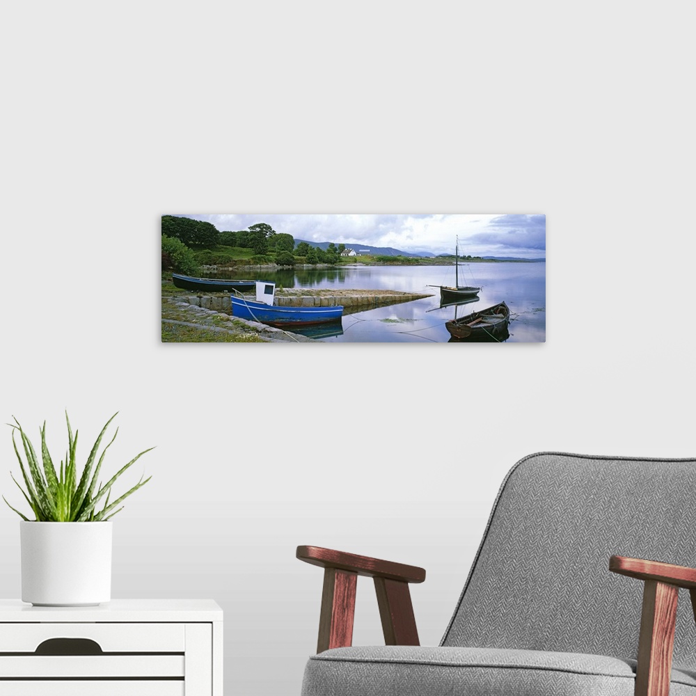 A modern room featuring Seascape with boats in harbor, Ireland