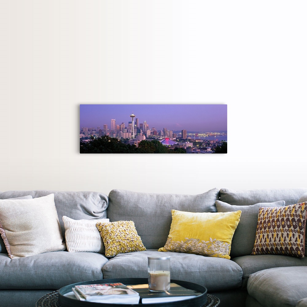 A farmhouse room featuring Panoramic view of the Seattle, Washington skyline in the early evening, with the Space needle cle...