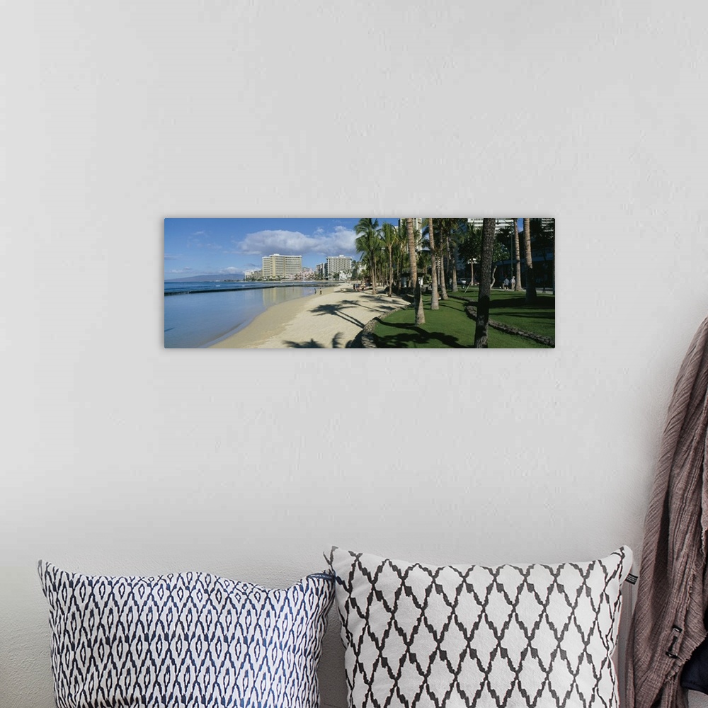 A bohemian room featuring Shadow of palm trees on the beach, Waikiki Beach, Waikiki, Oahu, Hawaii