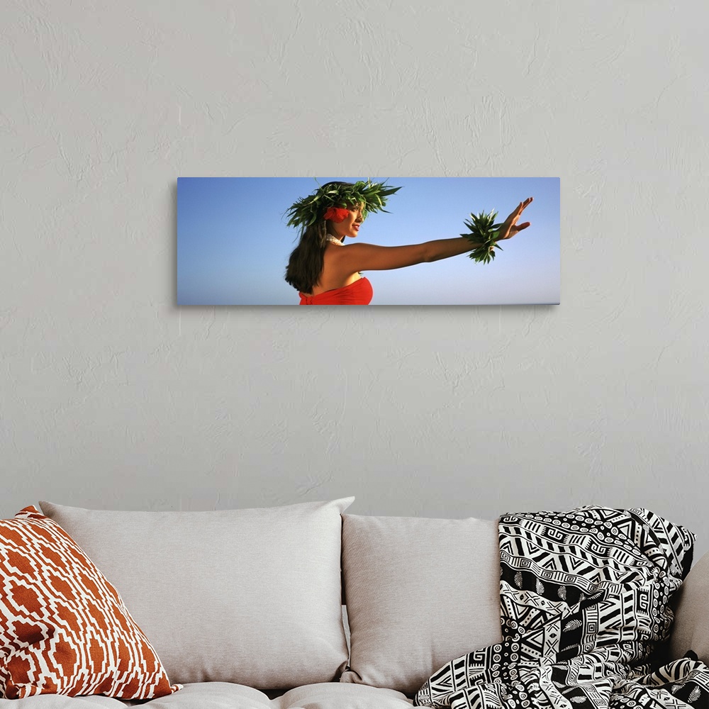 A bohemian room featuring Side profile of a Hula dancer dancing, Hawaii