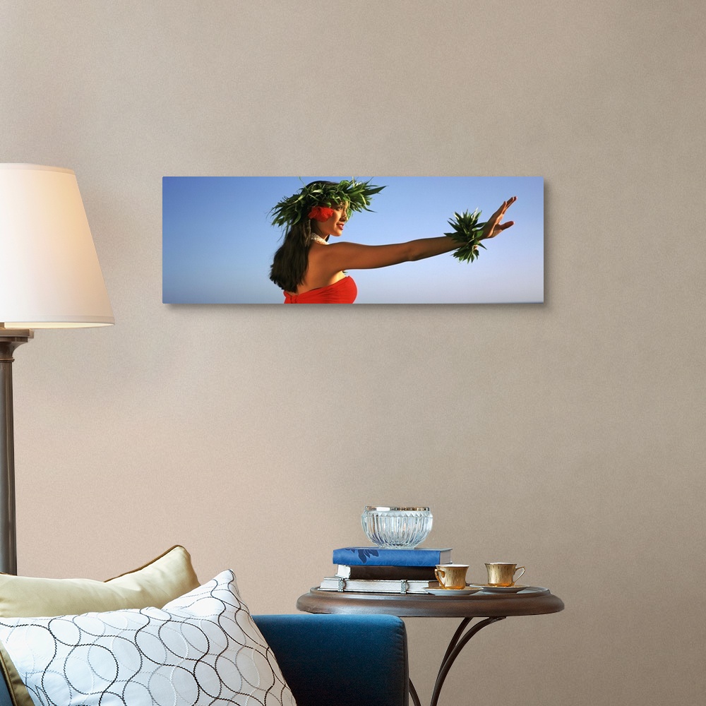 A traditional room featuring Side profile of a Hula dancer dancing, Hawaii