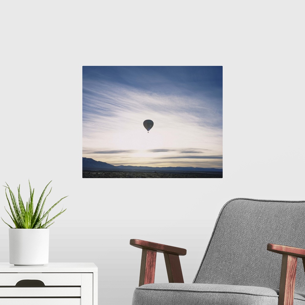 A modern room featuring Silhouette of a hot air balloon in the sky, Taos County, New Mexico
