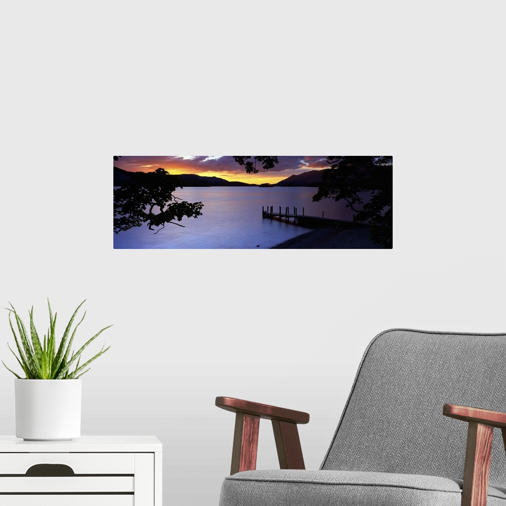 A modern room featuring Silhouette Of A Jetty At Dusk, Ashness Gate Jetty, Lake District, England, United Kingdom