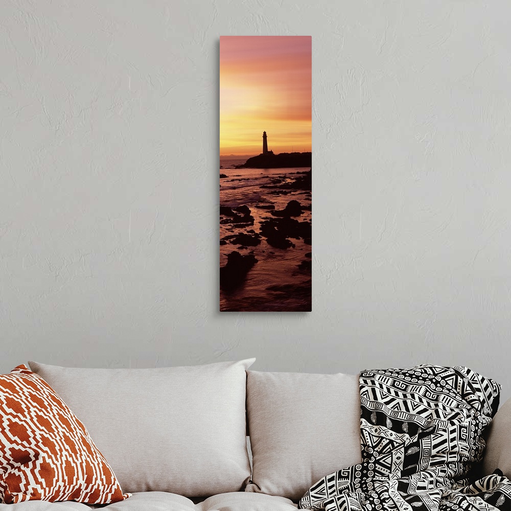 A bohemian room featuring Silhouette of a lighthouse at sunset, Pigeon Point Lighthouse, San Mateo County, California,