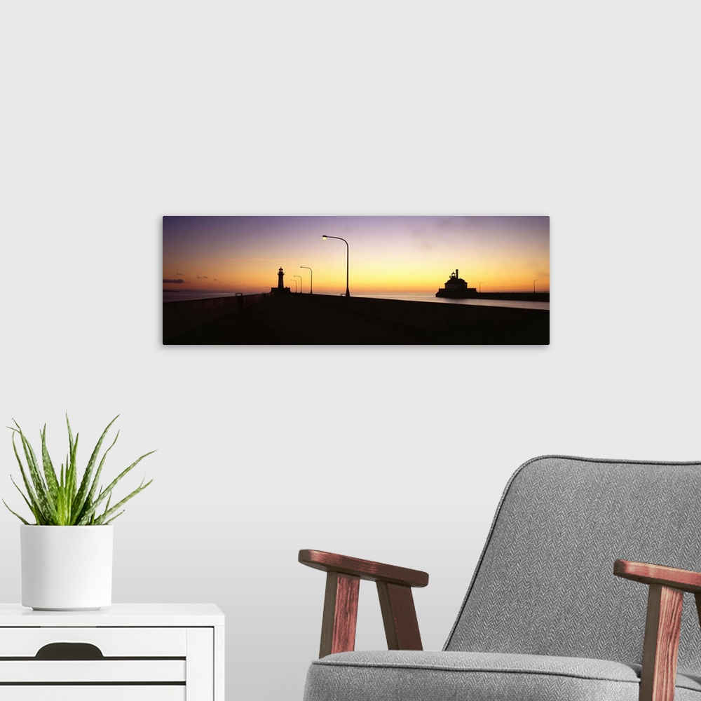 A modern room featuring Silhouette Of A Lighthouse, Duluth, Minnesota