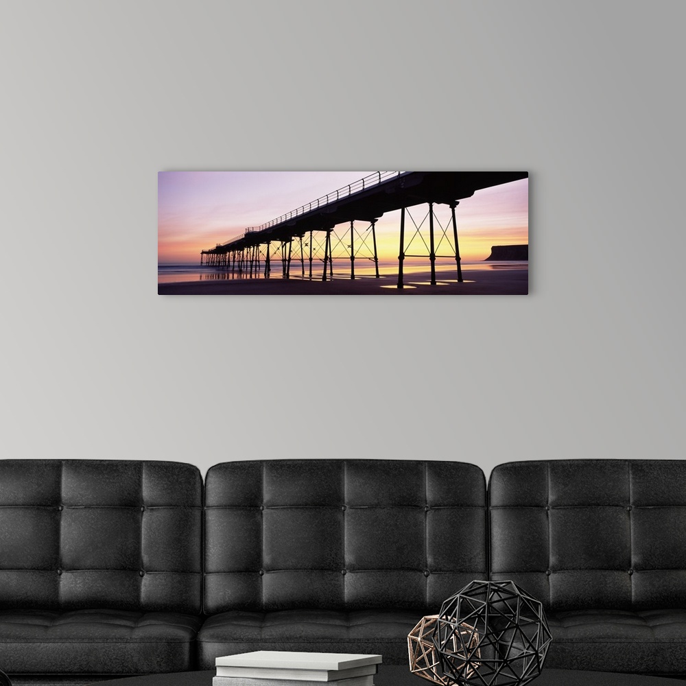 A modern room featuring Silhouette of a pier at dusk Saltburn Pier Saltburn By The Sea Redcar And Cleveland North Yorkshi...
