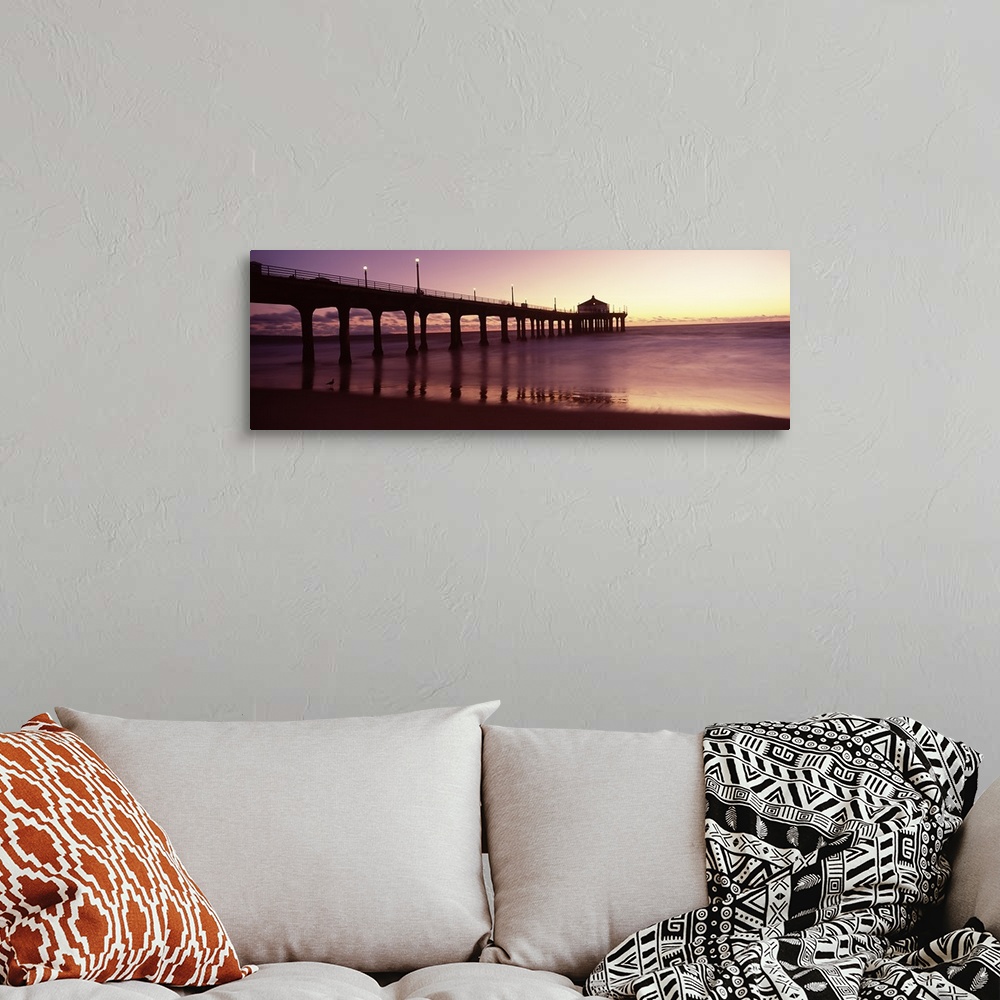 A bohemian room featuring Silhouette of a pier, Manhattan Beach Pier, Manhattan Beach, Los Angeles County, California, USA