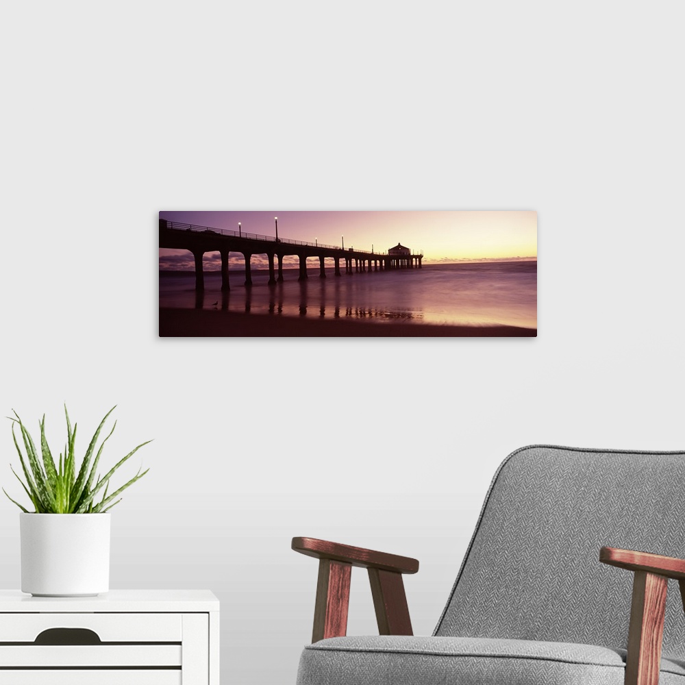 A modern room featuring Silhouette of a pier, Manhattan Beach Pier, Manhattan Beach, Los Angeles County, California, USA