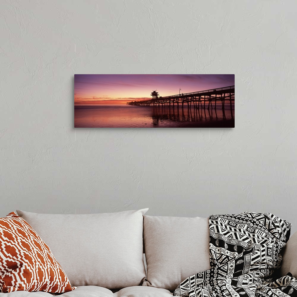 A bohemian room featuring Silhouette of a pier, San Clemente Pier, Los Angeles County, California, USA