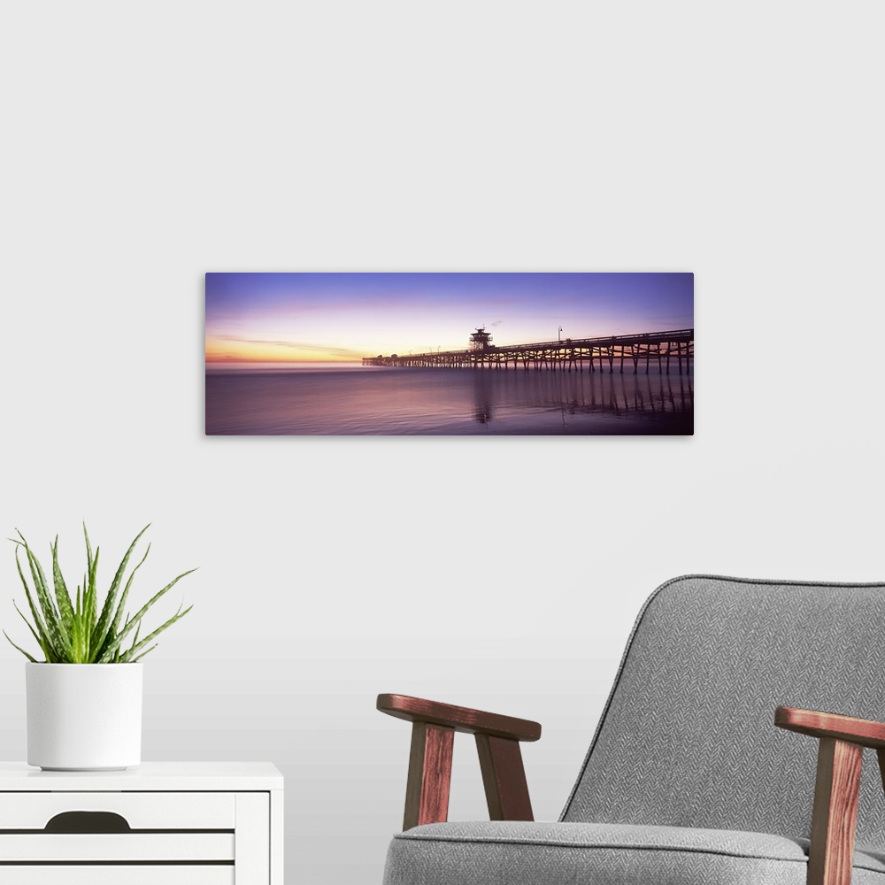 A modern room featuring Silhouette of a pier, San Clemente Pier, Los Angeles County, California, USA