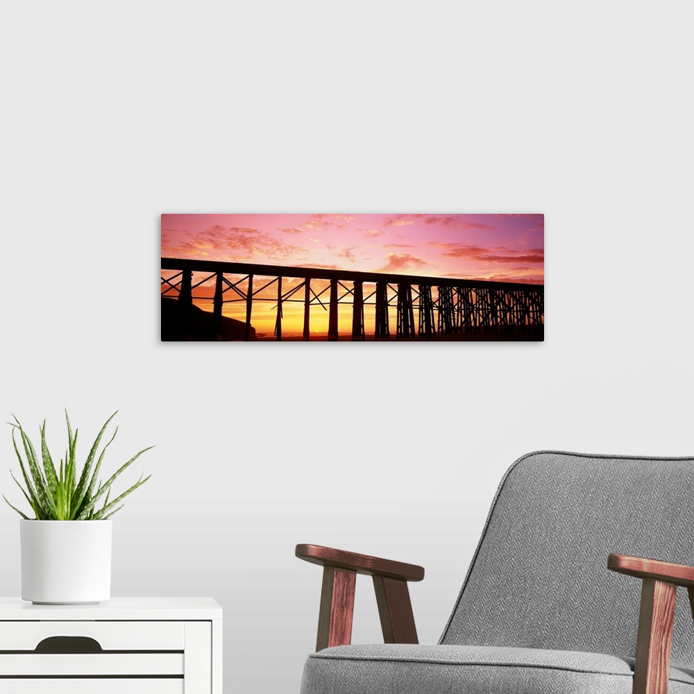 A modern room featuring Silhouette of a railway bridge, Fort Bragg, California