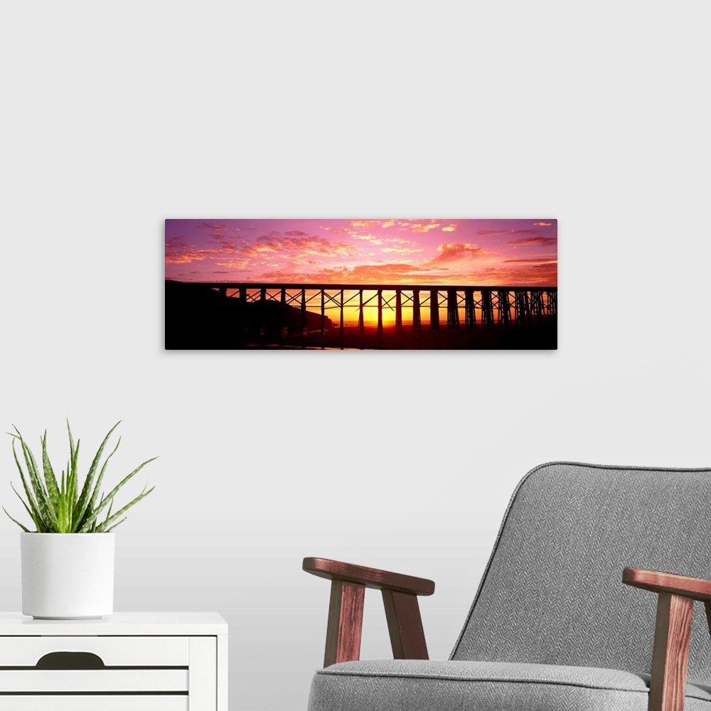 A modern room featuring Silhouette of a railway bridge, Fort Bragg, California