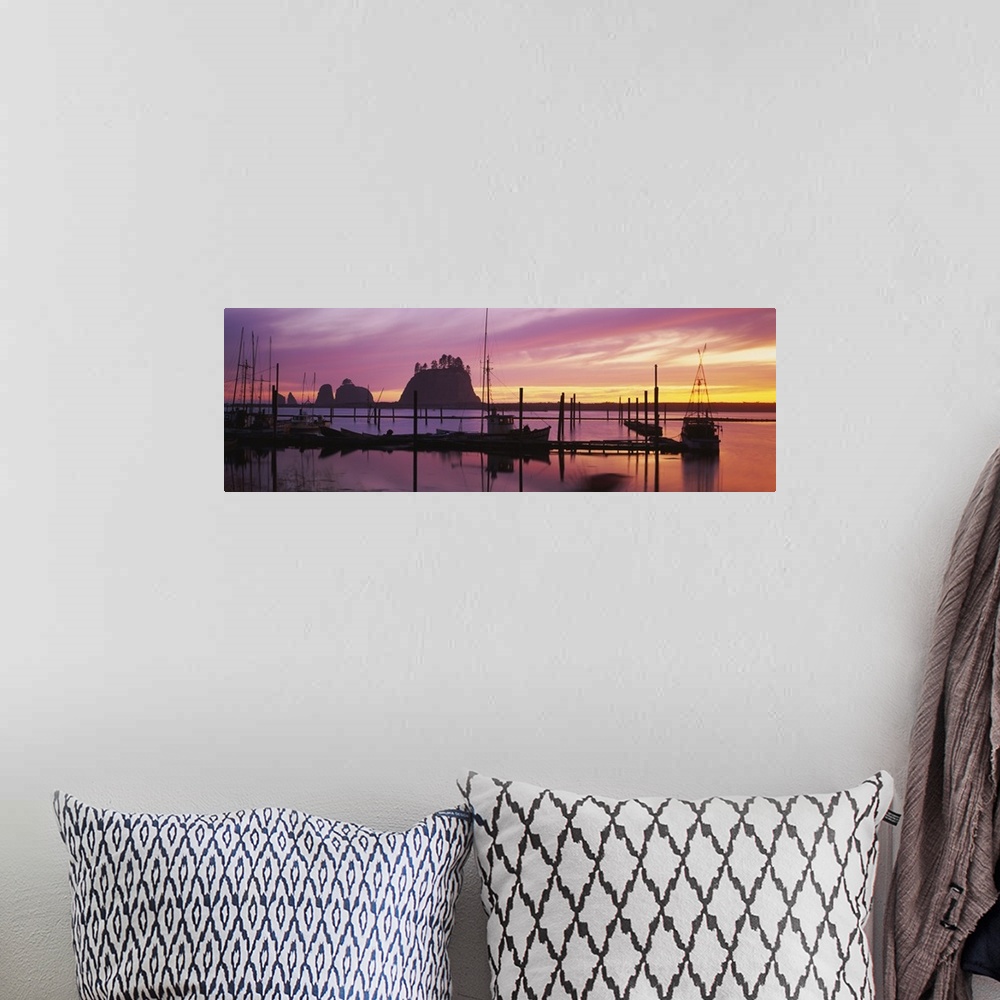 A bohemian room featuring Silhouette of boats at the dock, Olympic Peninsula, northwest Washington State