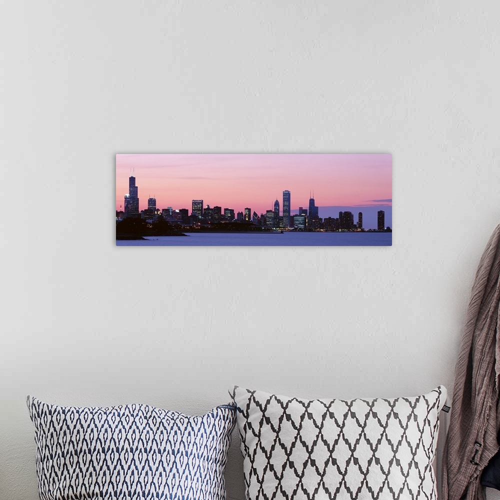 A bohemian room featuring Silhouette of buildings at dusk, Chicago, Illinois