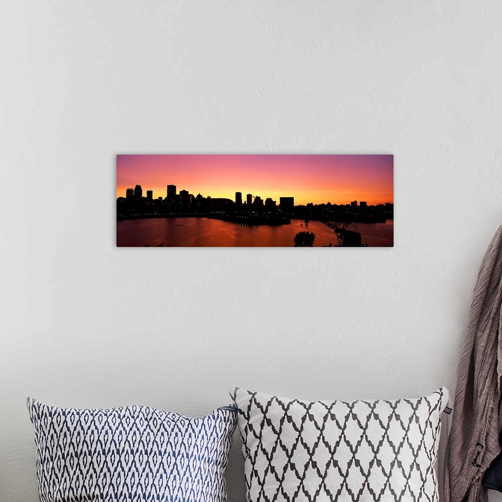 A bohemian room featuring Silhouette of buildings at dusk, Montreal, Quebec, Canada
