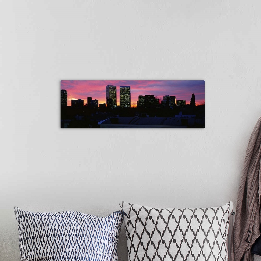 A bohemian room featuring Silhouette of buildings in a city, Century City, City of Los Angeles, California